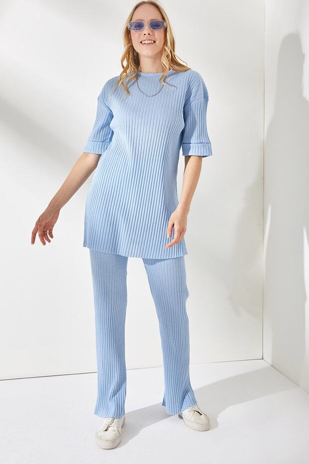 Women's Baby Blue Short Sleeve Lower Top Lycra Suit TKM-19000191