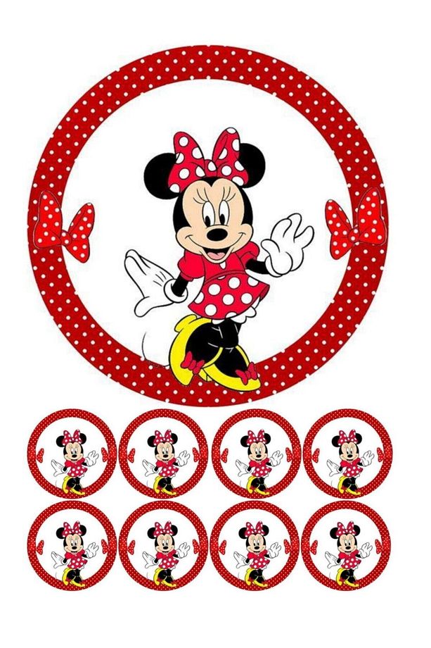 Minnie Mouse Resimli Yenilebilir Şeker Kağıt Pasta Ve 8 Adet Kurabiye Baskısı - 1