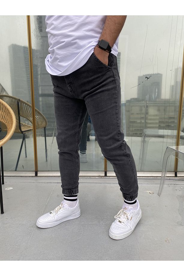 Koyu Gri Paça Lastikli Jogger Kot Pantolon - 1