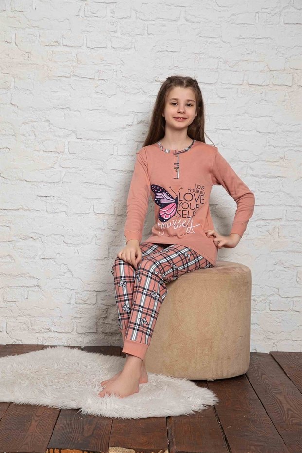 New Season Girl's Travel Waiter Long Sleeve Seasonal Cotton Combed Pajama Set 2061