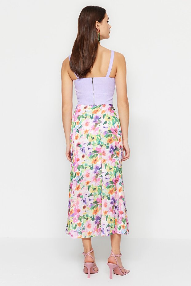 Çok Renkli Çiçek Desenli Maxi Boy Dokuma Etek TWOSS23ET00124 - 6