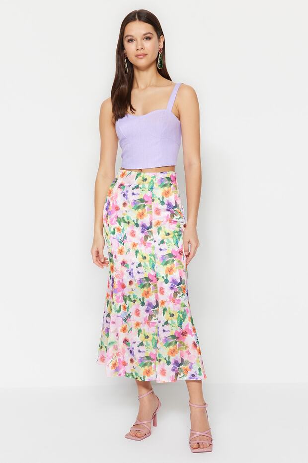 Çok Renkli Çiçek Desenli Maxi Boy Dokuma Etek TWOSS23ET00124 - 3