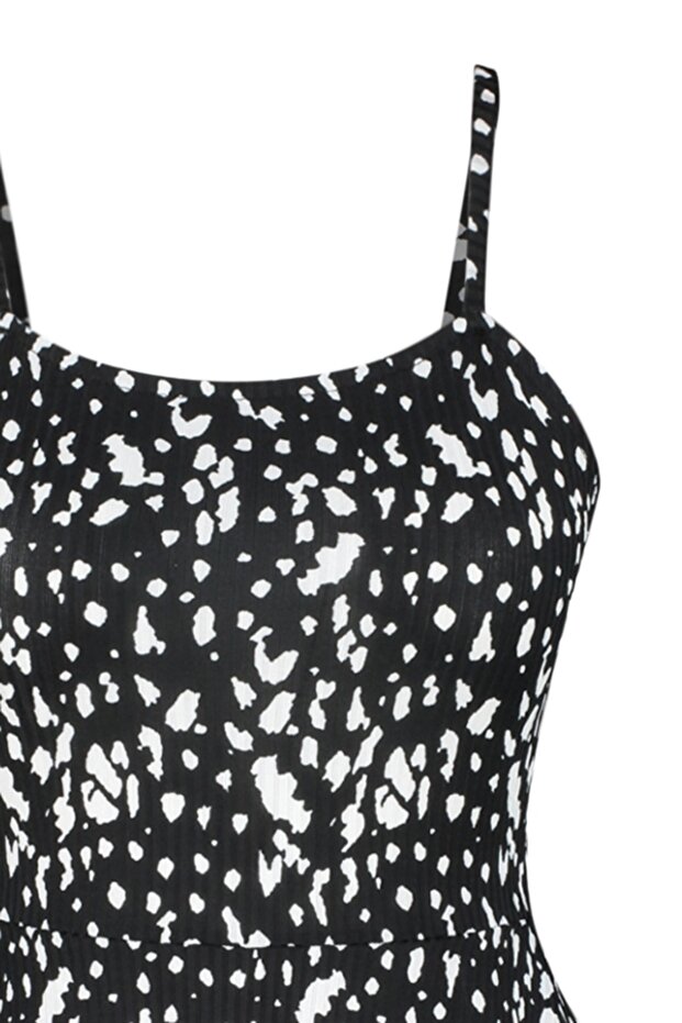 Siyah Askılı Volanlı Şortlu Mini Örme Tulum TWOSS23TU00044 - 8