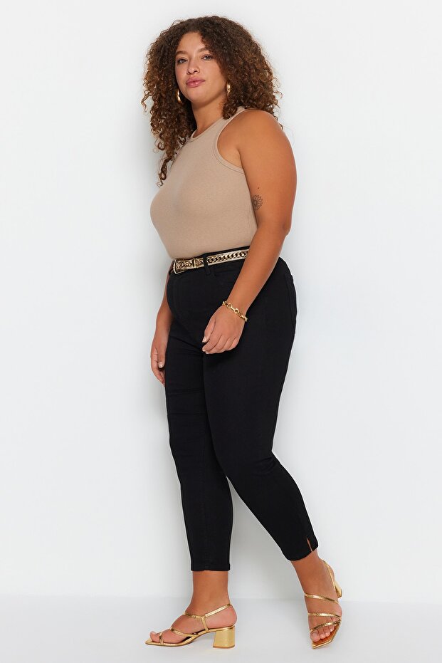 Solmayan Siyah Yüksek Bel Esnek Büyük Beden Skinny Jeans TBBSS23AR00015 - 4