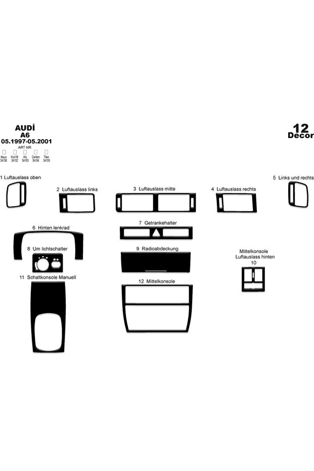 Meriç ®   Audi A6 Front Glove Box Trim Gloss Black 12 Piece 1997-2001