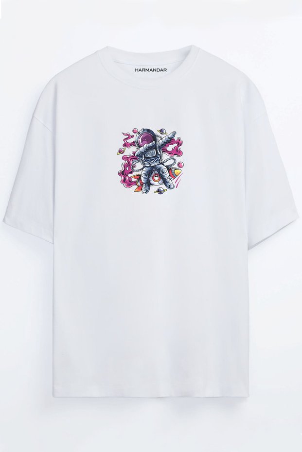 Astronaut Printed Unisex Black - White - Orange - Beige Oversize T-shirt