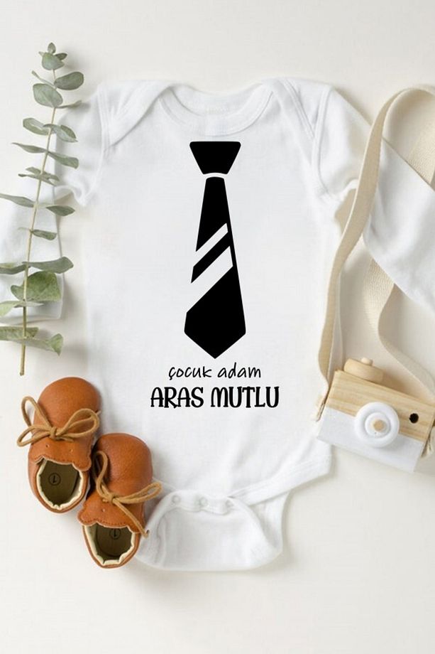 Erkek Bebek Çocuk Adam Kravatlı Kişiye Özel Baskılı Body Zıbın - 1