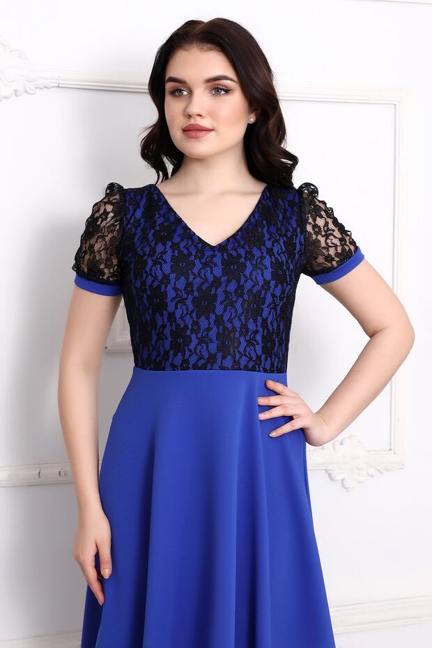 Üstü Dantelli Kısa Kol Midi Elbise - 5