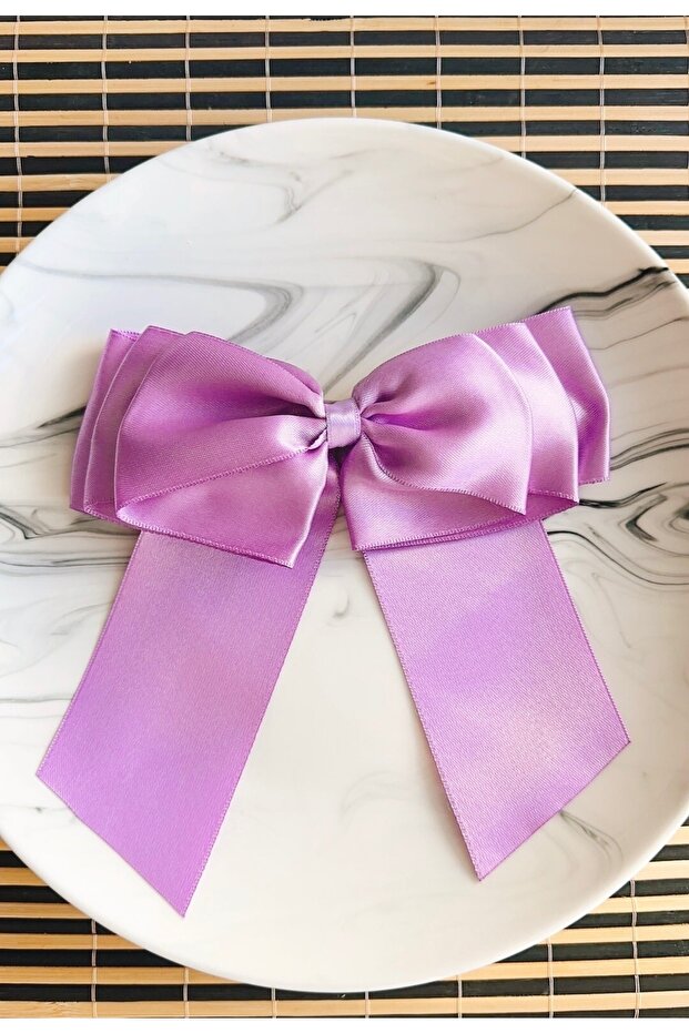 Lilac Color Bow Ribbon Buckle , Satin Fabric Automatic Buckle