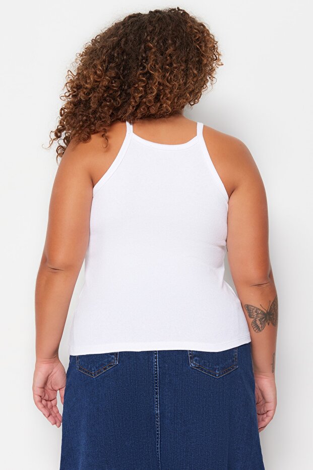 Beyaz Halter Yaka Basic Örme Atlet TBBSS23CV00000 - 5