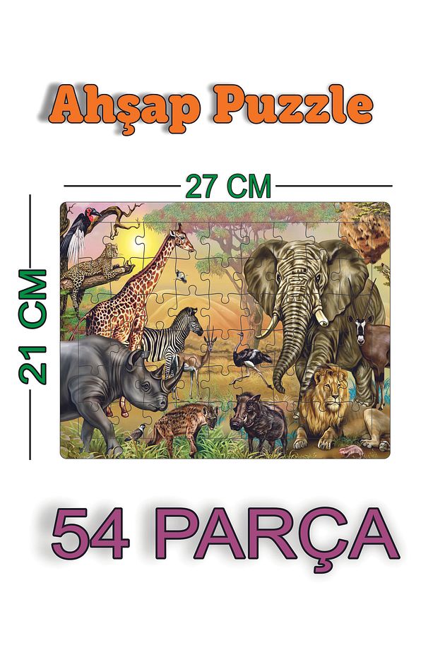Ahşap 54 Parçalı Puzzle Seti Hayvanlar Alemi - 1