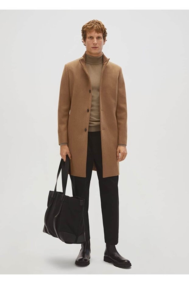 Stand Collar Woolen Coat - 5