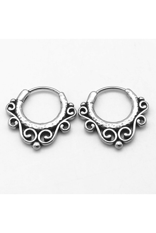 Boutique Patterned Ring Snap Vintage Men's 316l Steel Earrings
