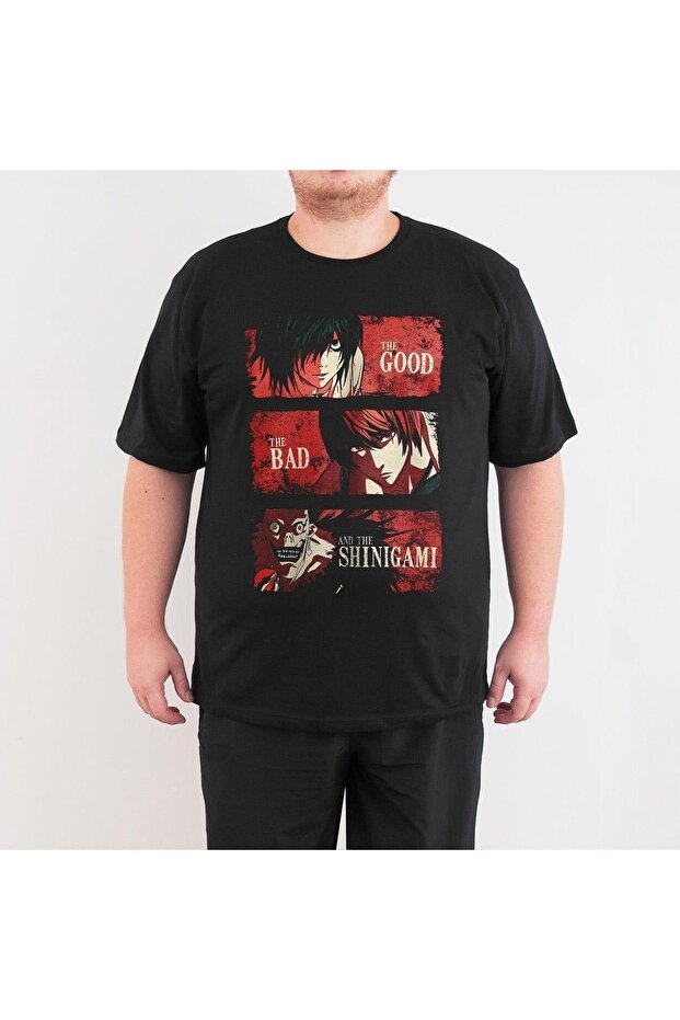 Death Note 4xl - تي شيرت أسود كبير الحجم للرجال
