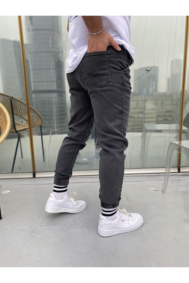 Koyu Gri Paça Lastikli Jogger Kot Pantolon - 3