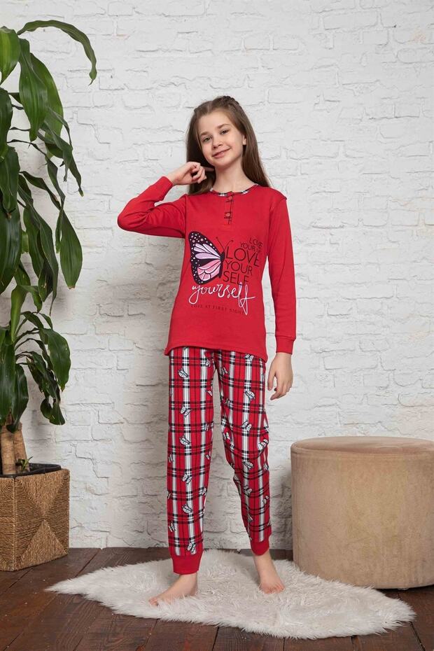 Girl Travel Waiter Long Sleeve Seasonal Cotton Combed Pajama Set 2061