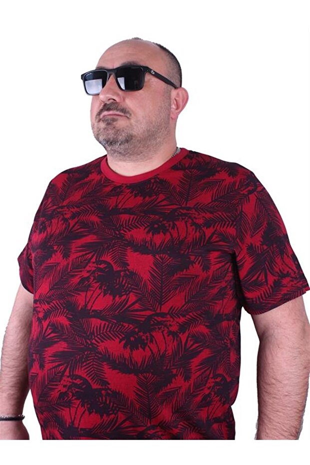 تي شيرت كبير الحجم برقبة دائرية Beach Palm 23150 Claret Red