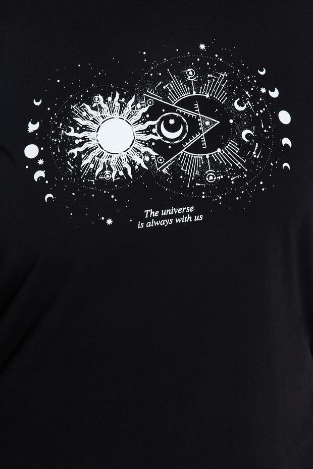 Siyah Bisiklet Yaka %100 Pamuk Örme T-Shirt TBBSS23BF00030 - 5