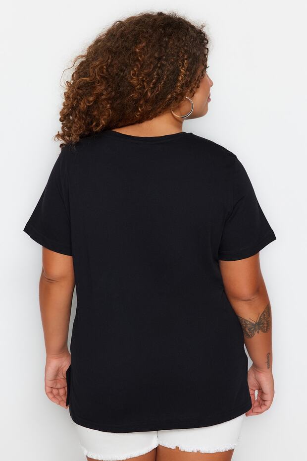 Siyah Bisiklet Yaka %100 Pamuk Örme T-Shirt TBBSS23BF00030 - 6