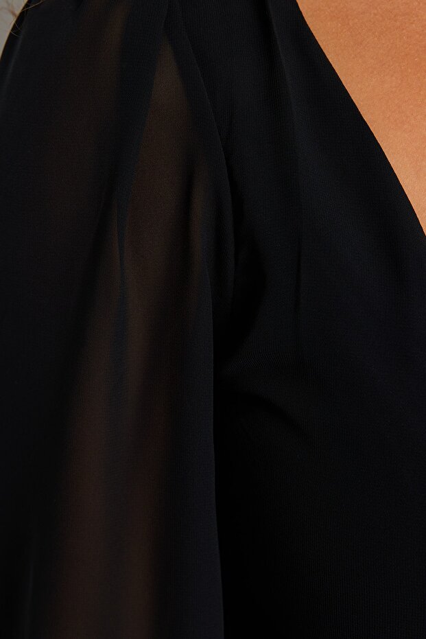 Čierne tkané šifónové mini šaty veľkej veľkosti TBBSS23AH00186 - 4