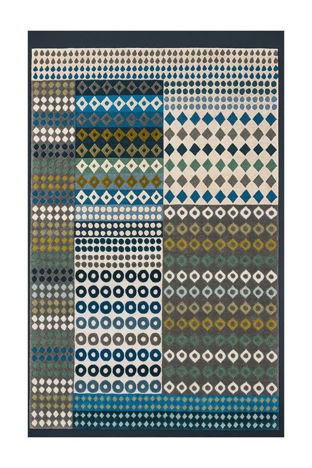 Mira 1199 Green Turquoise Geometric Abstract Patterned Printed Carpet
