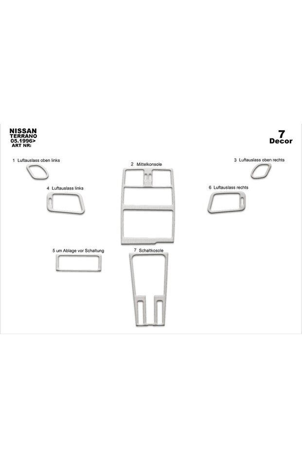 Meriç ® Nissan Terrano Front Glove Box Trim Aluminum 7 Pieces 1996-2002