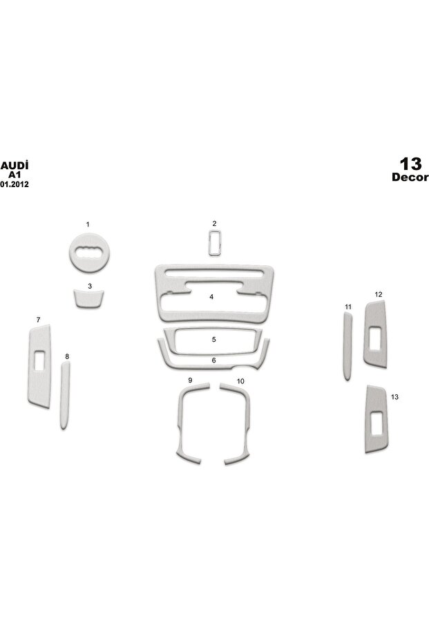 Meriç ® Audi A1 Front Glove Box Trim Aluminum 13 Pieces 2012-›