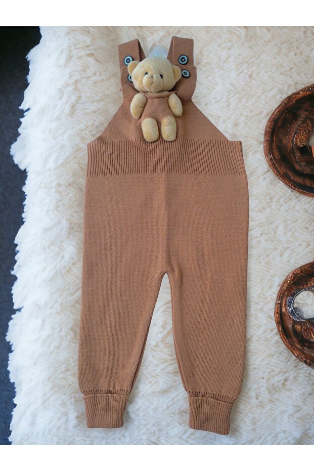 Adjustable Knitted Jumpsuit with Teddy Bear Leggings Salopette Flexible Baby Kids