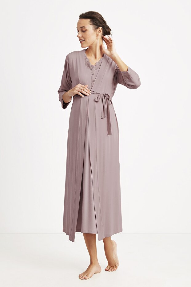 873 Maternity Dressing Gown - Powder Pink