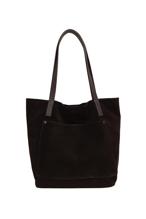 Genuine Leather Suede Women's Shoulder Bag Black Yc011992hsd