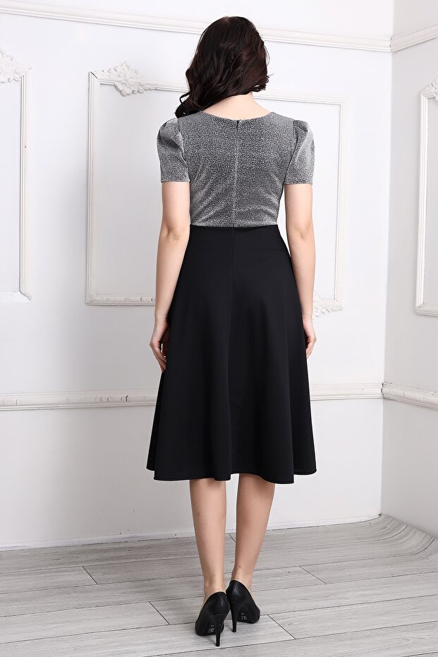 Pileli Kruvaze Simli Midi Elbise - 6