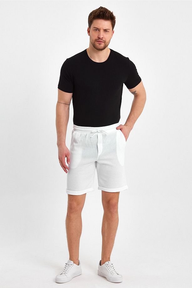 Erkek Waffle Regular Fit Casual Bermuda Şort - 3