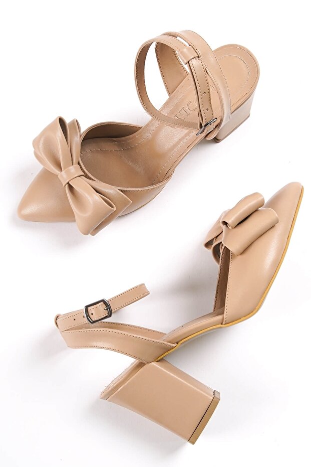 Deep Nude Skin Bow Heeled Casual Shoes