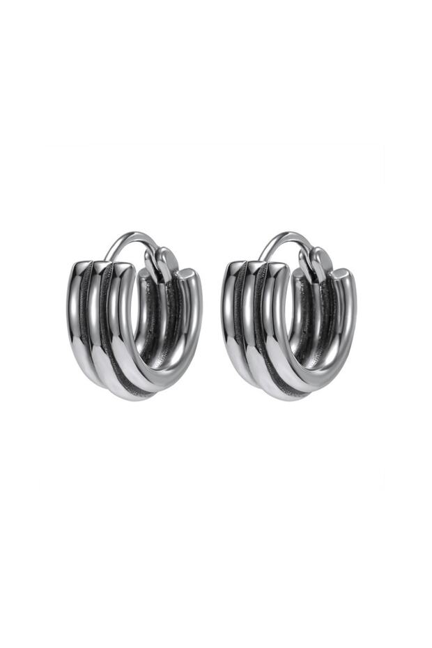 Striped Thick Hoop Snap Classic 316l Steel Men's Earrings