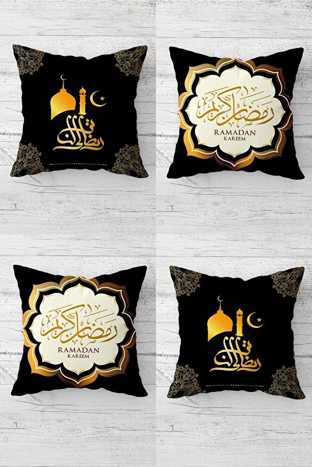 مجموعة أغطية وسائد للأريكة بسحاب مخفي منقوشة لمسجد رمضان لعيد مبارك (4 قطع)