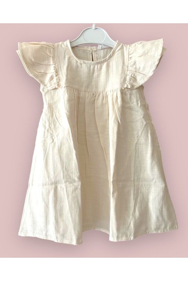 Muslin Fabric Girl's Summer Dress with Double Flounce Sleeves