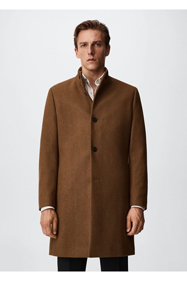 Stand Collar Woolen Coat - 1