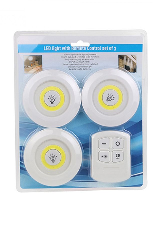 3'lü Uzaktan Kumandalı Yapışkanlı Kablosuz Led Spot Lamb A19 - 3
