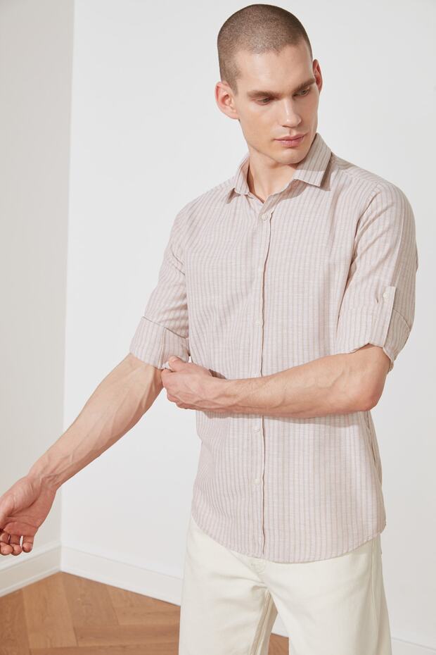 Pudra Erkek Gömlek Yaka Slim Fit Apoletli Gömlek TMNSS20GO0489 - 2