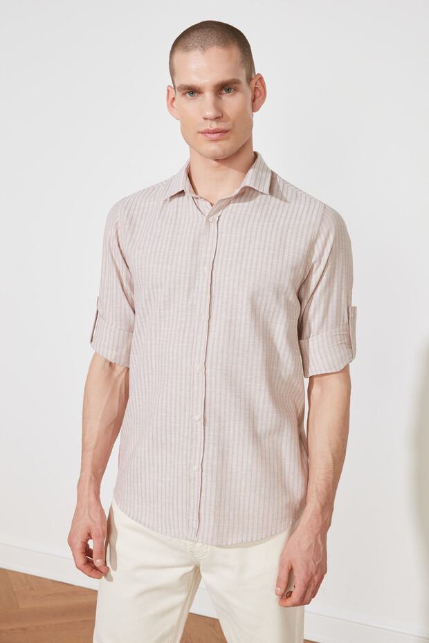 Pudra Erkek Gömlek Yaka Slim Fit Apoletli Gömlek TMNSS20GO0489 - 3