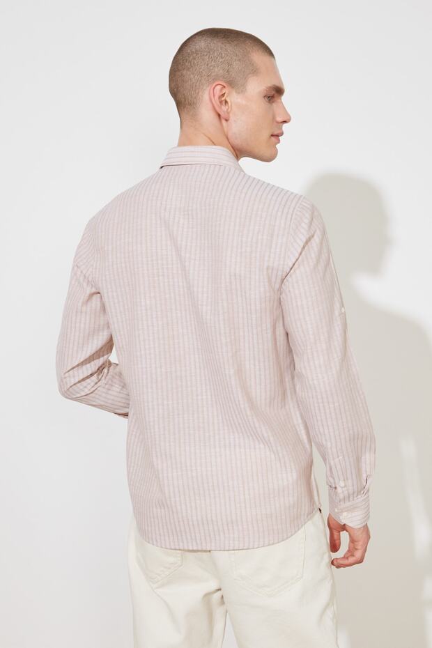 Pudra Erkek Gömlek Yaka Slim Fit Apoletli Gömlek TMNSS20GO0489 - 5