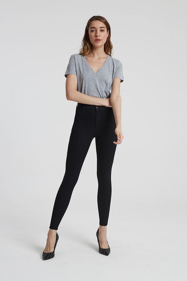Janıe Siyah Yüksek Bel Önü Cepsiz Jegging Jean Pantolon C 4520-008 - 1
