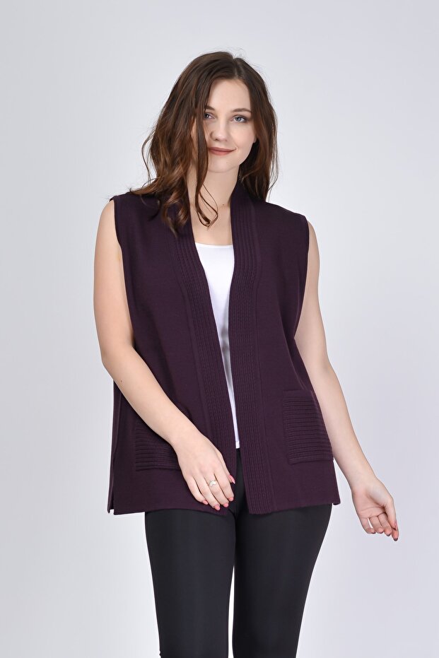 Classic Buttonless Knitted Plus Size Vest - 1