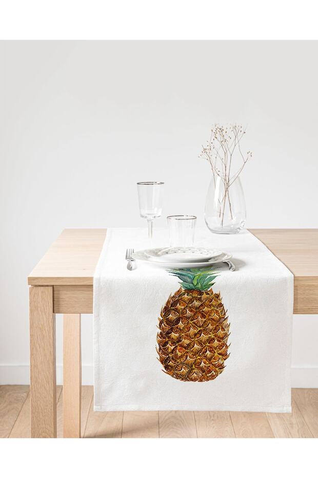 Pineapple Patterned Digital Printed Decorative Suede Runner - 1