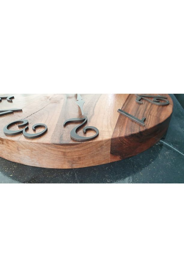 Doğal Ahşap Masif Ceviz Ağacı Duvar Saati Siyah Renkli Çap 40 Cm - 4