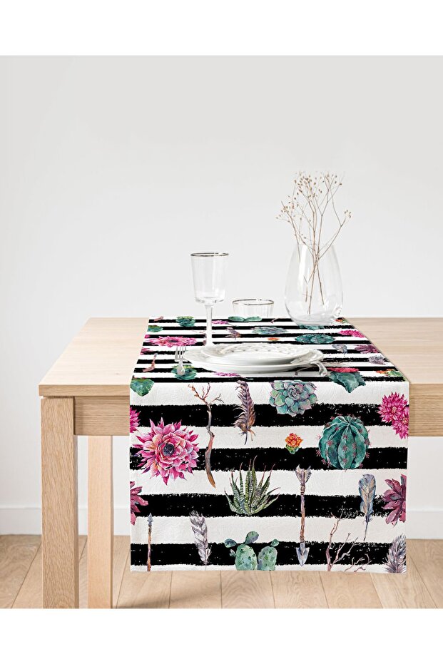 Digital Printed Caltus Patterned Suede Runner - 1