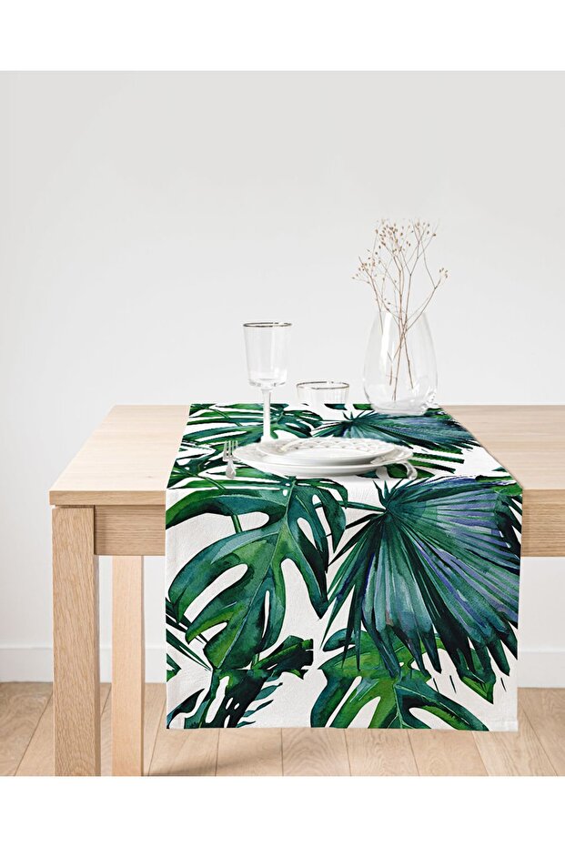 Leaf Pattern Digital Printed Suede Runner - 1