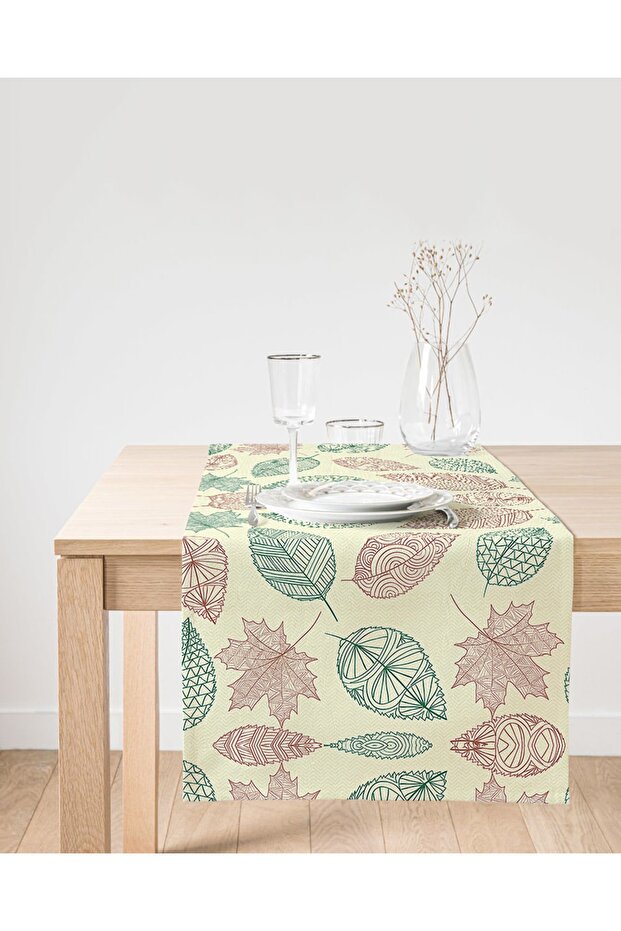 Leaf Themed Digital Printed Suede Runner - 1
