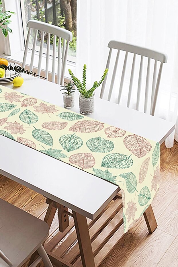 Leaf Themed Digital Printed Suede Runner - 2