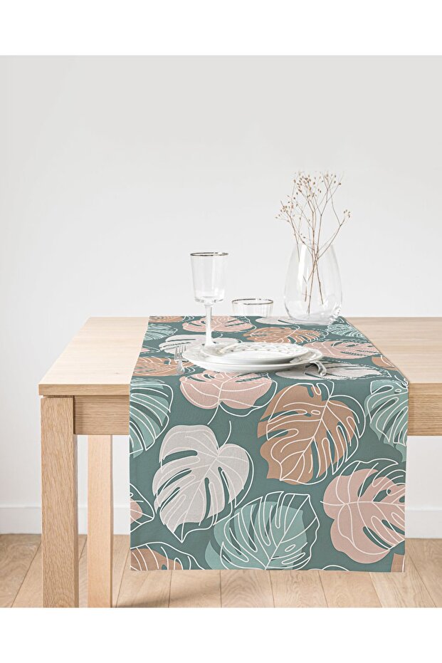 Colorful Background Leaf Patterned Digital Printed Special Design Suede Runner - 1
